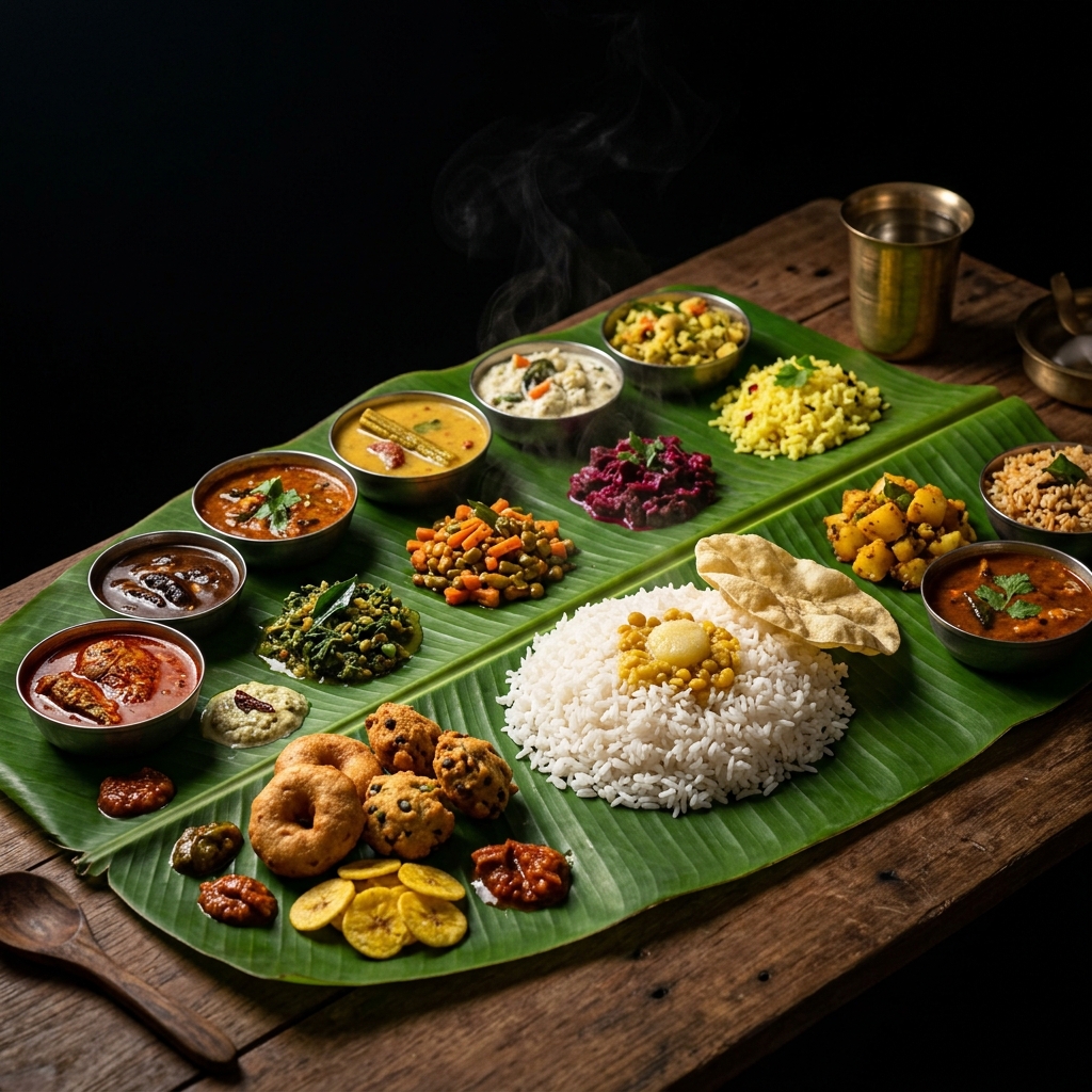 Traditional South Indian Full Meals on Banana Leaf